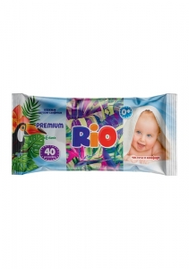 Салфетки влажные RIO Детские 40 шт "Premium", Чистота и комфорт с вит. Е (голубая уп)